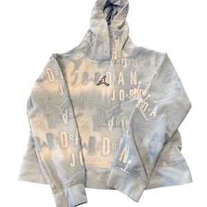 Jordan Girls Blue White All Over Print Pullover Hoodie Jumpman Logo Size L 12-13